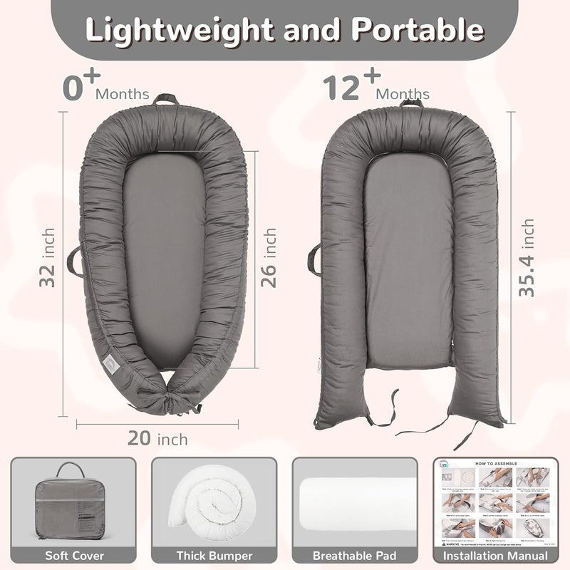 EAQ Baby Lounger, Infant Lounger for Newborn,Portable Baby Nest Cover Breathable & Soft, Newborn Essentials - Image 2
